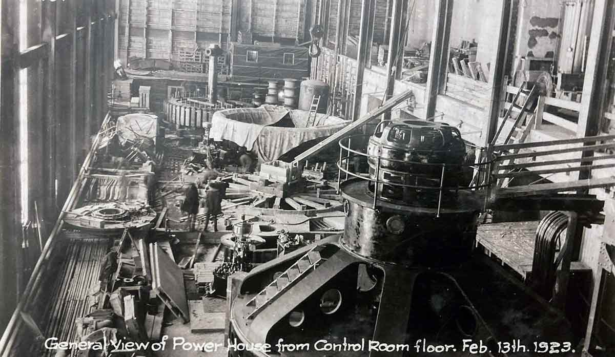 View of Power House from control room floor, February 13, 1923.