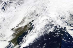 Satellite imagery of a storm front over the United States.