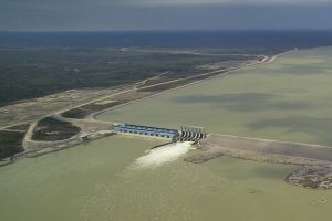 Arial photo of a hydroelectric generating station.