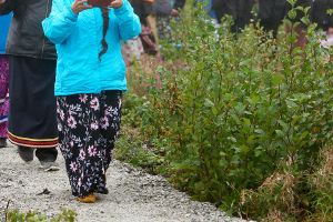 Indigenous women participating in River Diversion Ceremony at Keeyask Generating Station.