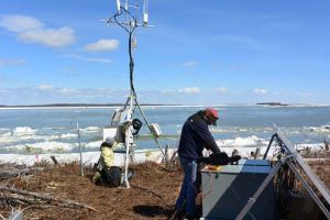 Emissions research equipment along the Nelson River in Northern Manitoba.