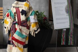 Traditional indigenous clothing on display.