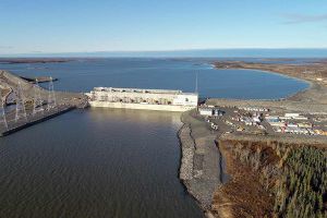 Arial photo of Keeyask Generating Station in Northern Manitoba.