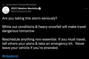 A screenshot of a twitter post from ECCC Weather Manitoba.