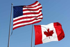 Canadian and American flags.
