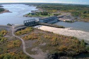 Arial view of the Jenpeg Generating Station on the Nelson River.