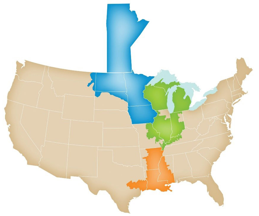 Map of United States and Manitoba.