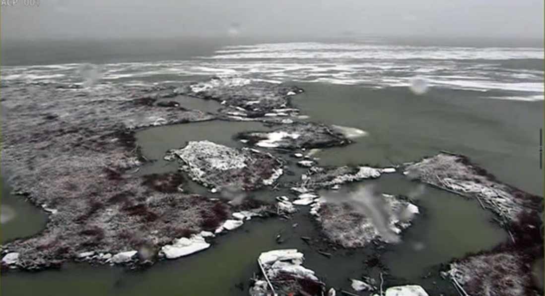 Early aerial shot of the peat island.