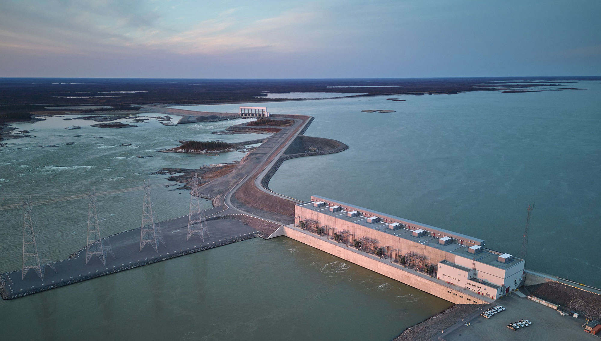 A hydroelectric generating station on the Nelson River.